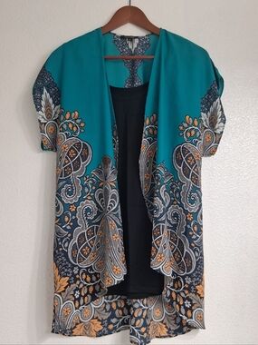 Paper Moon Open Front Kimono/Cover Up With Black Tank Top